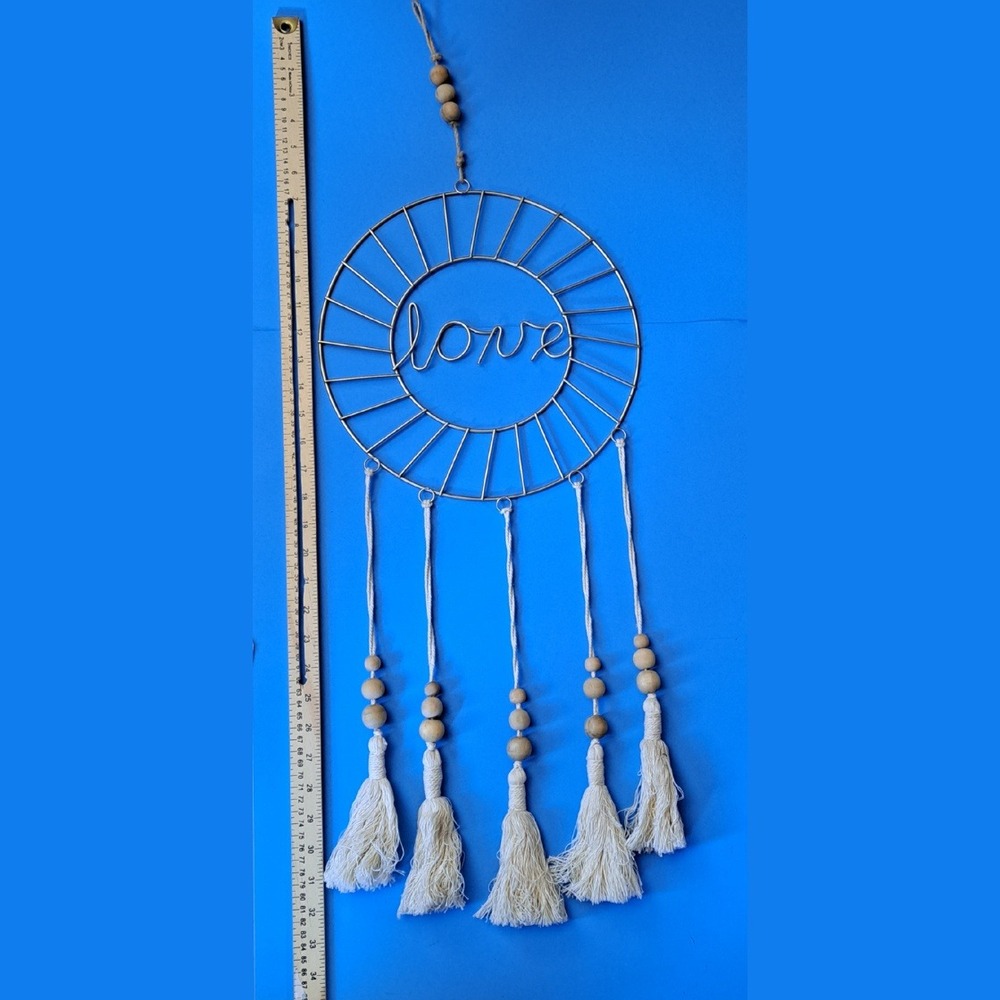 Love Wall Decor Gold Metal Hoop Dream Catcher Wood Beads Boho Tassels‎ - Picture 10 of 12